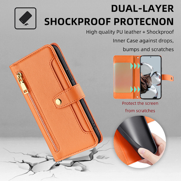 Redmi Note  Plånboksfodral - Orange med lång axelrem och handledsrem Modell 4