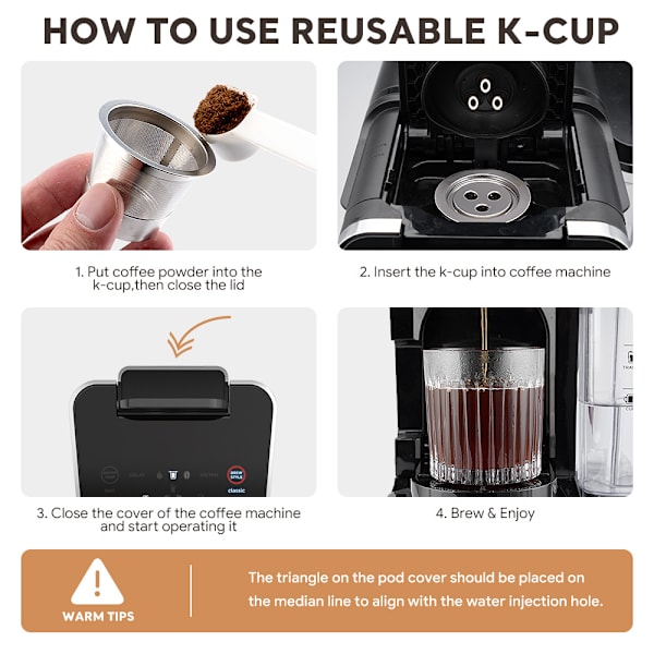 K Cups Återanvändbara kaffekapslar för Ninja Dual Brew kaffemaskin svart sked