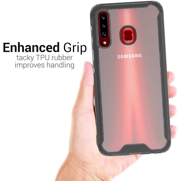 Gennemsigtigt produktivt telefoncover, der er kompatibelt med Samsung Galaxy A20S