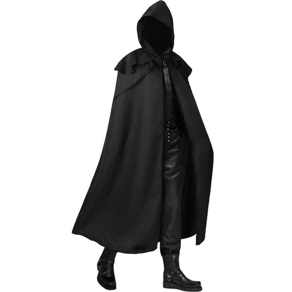 Svart Hooded Cape Monk Robe - Medeltida Wizard Kostym L L