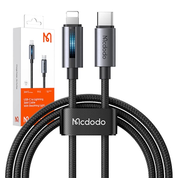 Mcdodo CA-5710 USB-C till Lightning-kabel med 36W blinkande ljus 1,2m (svart)