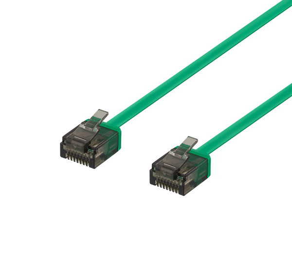 U/UTP Cat6a patch cable, flat, 1m, 1mm thick, green