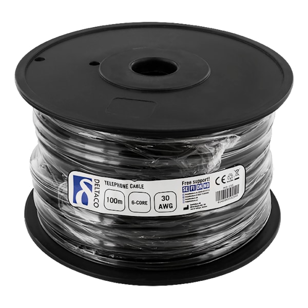 Modular cable, 6P, reel, 100m, black