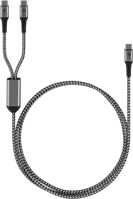 USB-C™-tekstiilikaapeli, 60 W, Power Delivery, 1,5 m, musta;harmaa