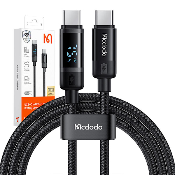 Mcdodo CA-5780 USB-C–USB-C 60 W datakaapeli 1,2 m (musta)