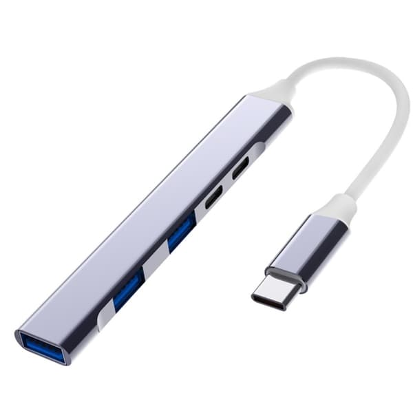 Multifunktionel 5-i-1 Type-C udvidelseshub i aluminium — USB-C PD100W multiportadapter til hurtig opladning og dataoverførsel Gray Gray