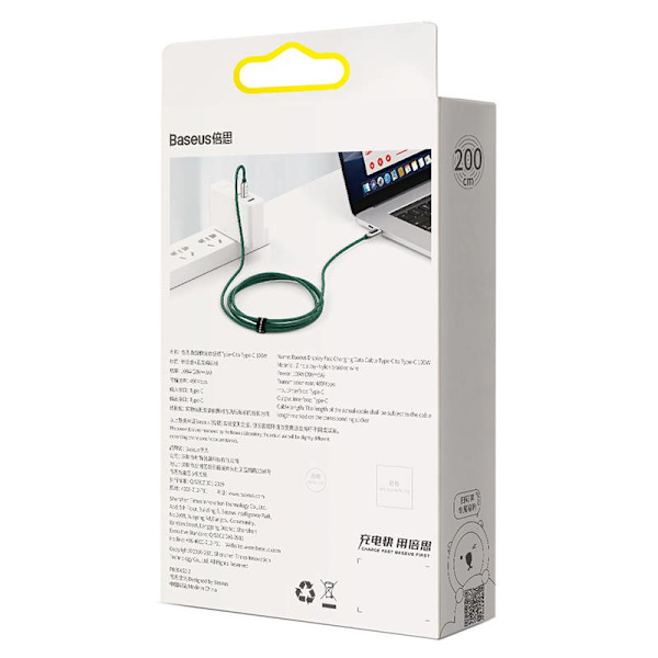 Kabel USB-C till USB-C Baseus Display, 100W, 2m (grön)