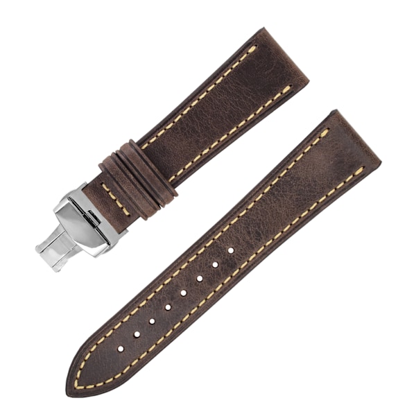 Klockarmband i äkta läder med dubbla fjärilsspänne - 20MM kaffe
