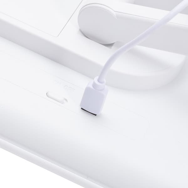 LED Sminkspegel - Läderdesign, USB/Batteridriven, Tri-Fold Sminkbordsspegel Vit