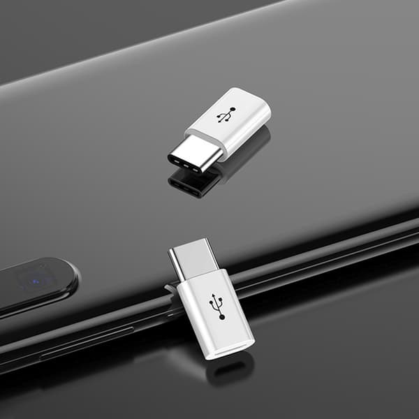 Android til USB-C-adapter til hurtig opladning og dataoverførsel, 2-pak kort adapter med PD 5A til Android-enheder, plug-and-play til rejse og daglig White