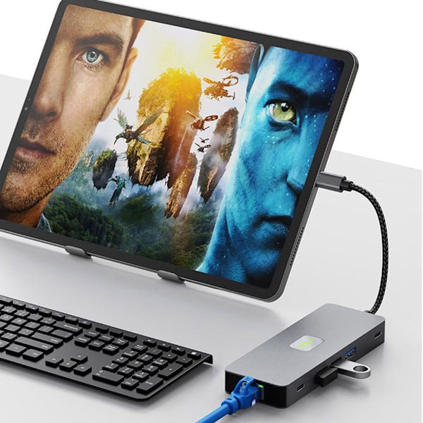 8-i-1 USB C Hub, Dubbla 4K60Hz, Gigabit Ethernet-adapter