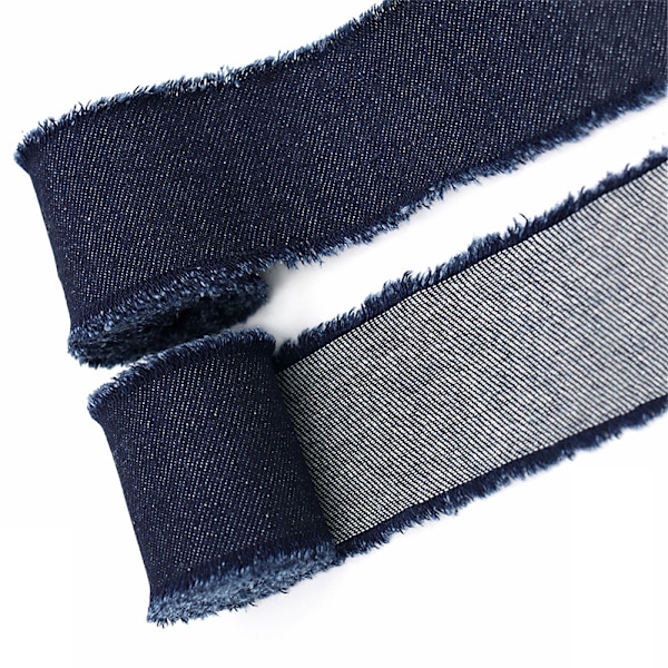 Denimfransar med vävd tejp - Mörkblå, 5 cm bred, 1,5 m lång