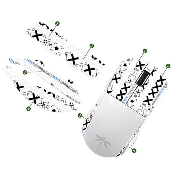 Forbedrede Grip Mouse Stickers - Hvidt Trykt Design