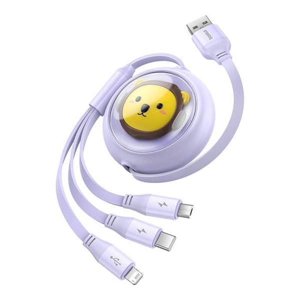 Ladekabel 3w1 Baseus USB til USB-C, USB-M, Lightning 3,5A, 1,1m (lilla)