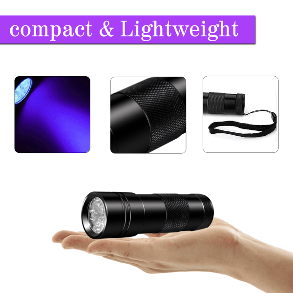 INF UV-taskulamppu 12 LEDillä 395 nm musta