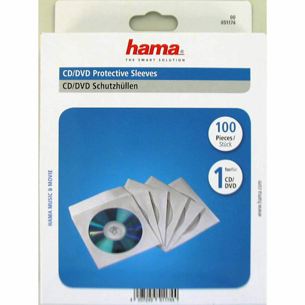 HAMA CD/DVD-ficka Papper Vit 100-pack