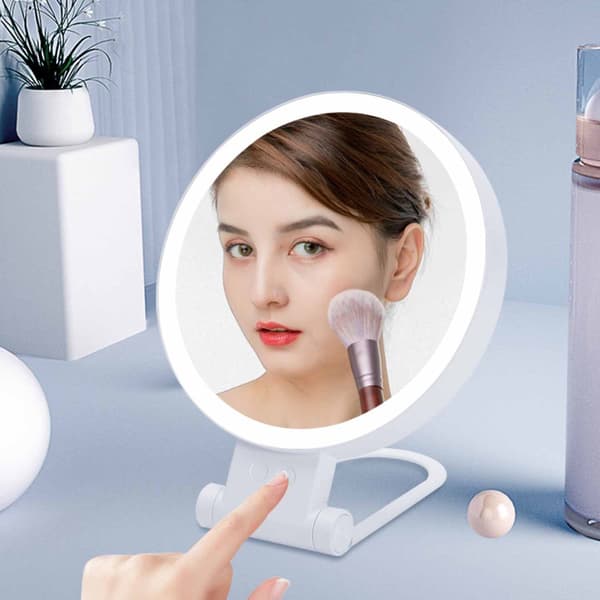 LED Makeup Spejl - 5X Forstørrende Dobbeltsidet Makeupspejl, Kompakt Design, USB Genopladelig, Perfekt til Rejser