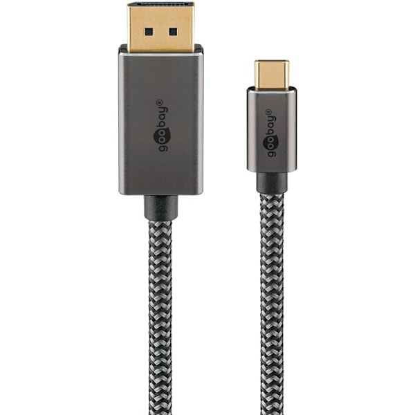 USB-C™-til-DisplayPort™-tekstilkabel 4K @ 60 Hz, 3 m, sort;sølv