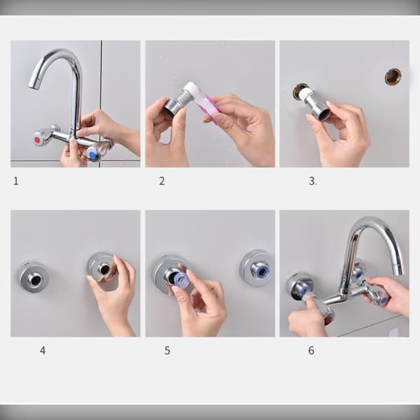 Wall-Mounted In-Wall Kitchen Faucet with 360° Swivel Dual-Handle Hot & Cold Mixer All-Copper Construction