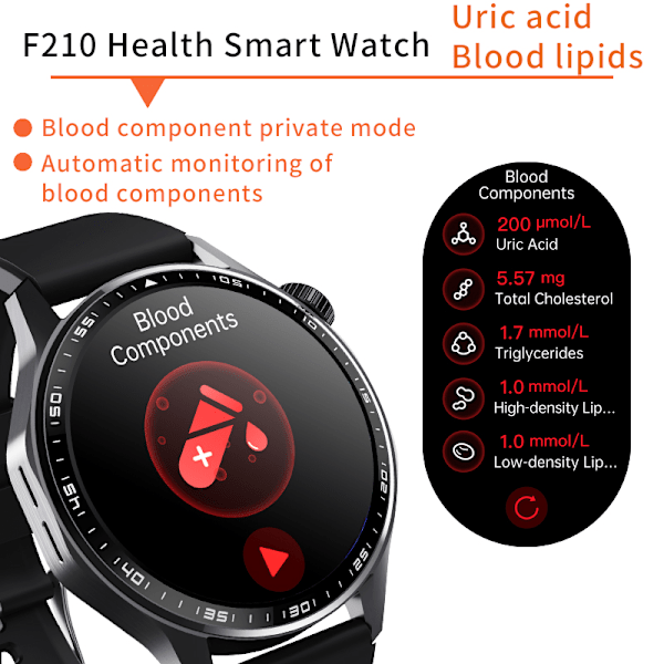 Smartwatch med EKG, pulsmåler, blodtryksmåler og skridttæller Black Bamboo Edition rem