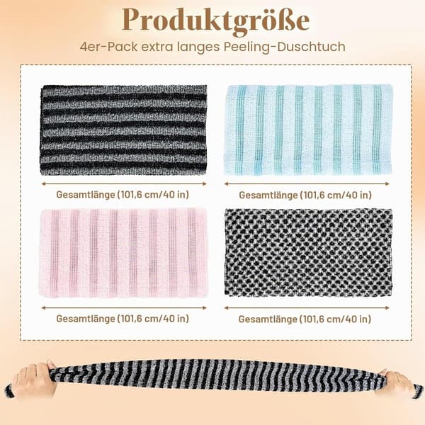 4-pak eksfolierende håndklæder i nylon og polyester til krops- og rygskrubning