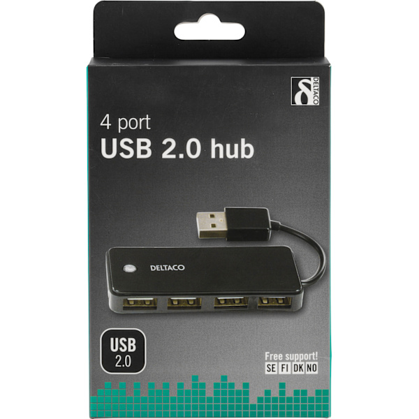 USB-A 2.0 hub, 4x USB-A female, black