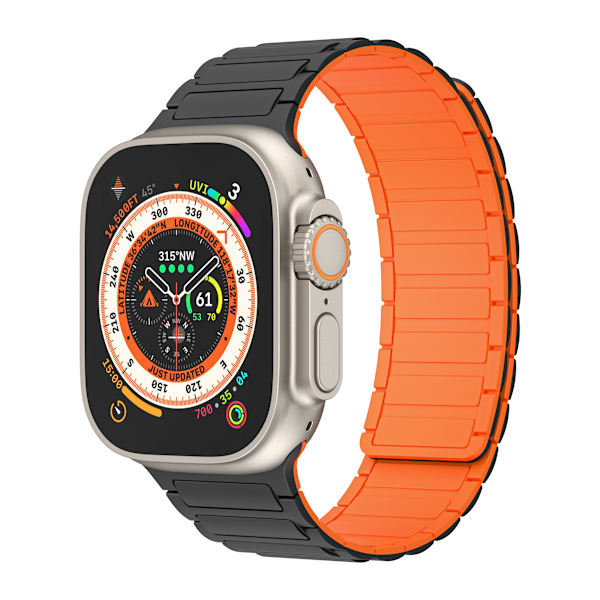 Silikonimagneettinen hihna Apple Watchille 1/2/3/4/5/6/7/8/9, Apple Watch SE Musta + oranssi 38/40/41 mm
