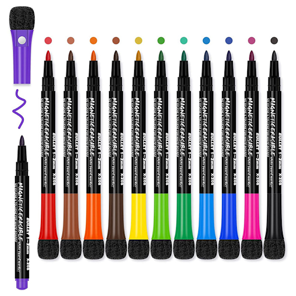 Livfulla whiteboardmarkörer set - 12 färger med sudd