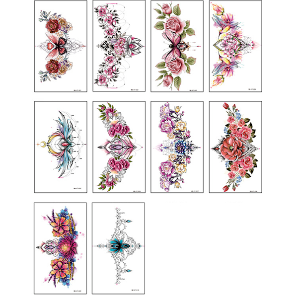 Temporära Tatueringar - Blomsterdesign (10 Ark)