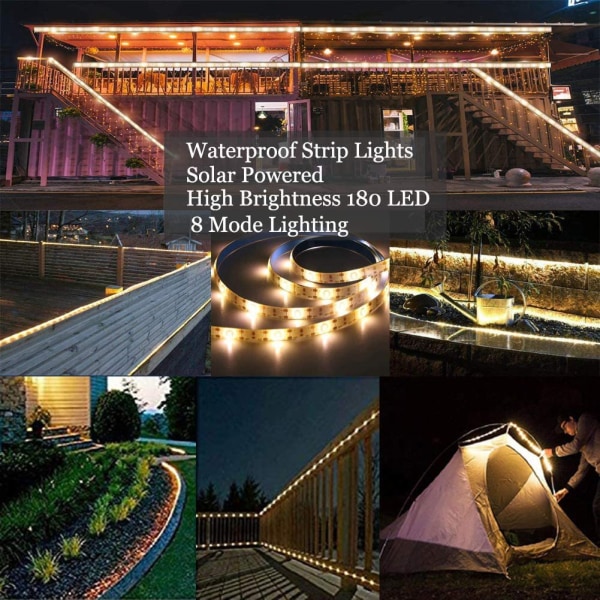 Solar LED vit ljuslist med 8 belysningsfunktioner för innergårdsbalkong Svart 5 x 0.05 m