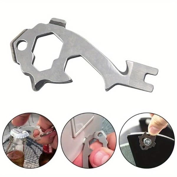 Fiskeformet rustfrit stål 20-i-1 Multi-Tool EDC nøglering oplukker