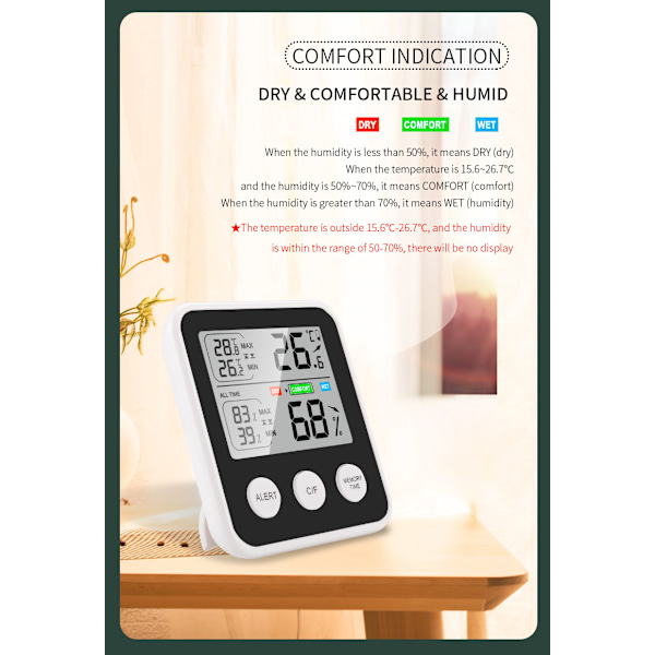 Digital inomhustermometer Hygrometer med komfortindikator - Svart TS-9909-B