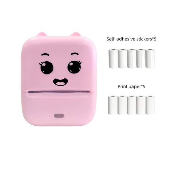 Mini Bluetooth-etikettskrivare, portabel USB-skrivare 203 dpi med självhäftande rullar för Apple och Android Pink Pink