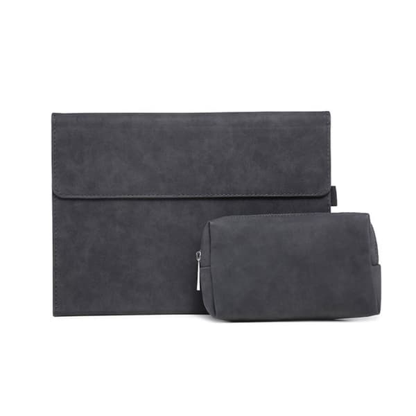 Lammeskindslæder sleeve med stand og strøm-etui - Sort - kompatibel med Microsoft Surface Pro 9 - TPU soft shell, ventileret køling, magnetisk lukning
