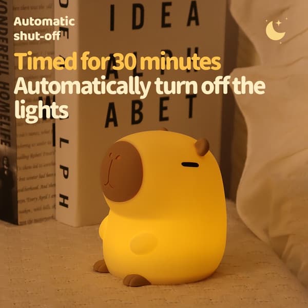 Capybara Natlampe - Blød Silikone LED Sengelampe med Touch Sensor og Timer