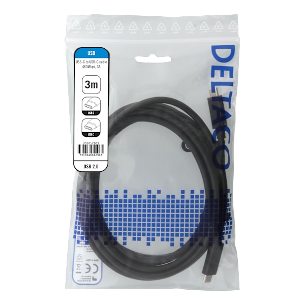 USB 2.0 USB-C, USB-C charging cable, 3A, 3m, black