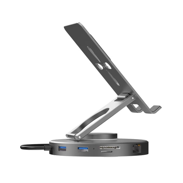 10-i-1 USB-C Hub med 360° Roterbart Telefonstativ - Dockningsstation i Aluminiumlegering