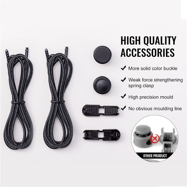 Bindningsfri elastiske snørebånd 110 cm 1 par Black Black