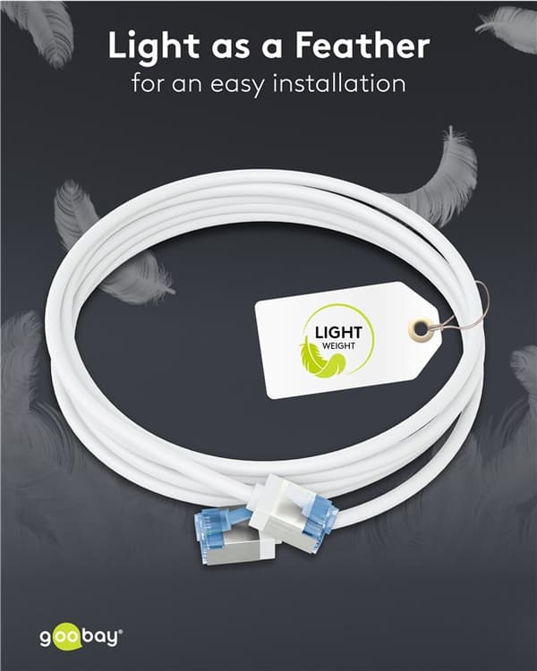 Ultra-fleksibelt netværkskabel CAT 6A, slim, U/FTP, hvid
