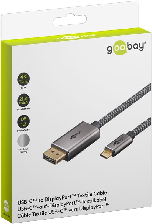 USB-C™-til-DisplayPort™-kabel, 1 m, sort;sølv
