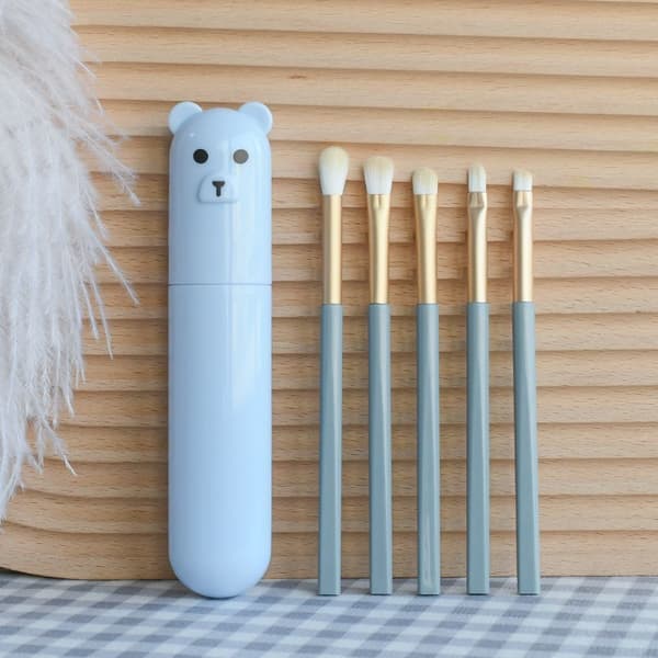 Makeup Brush Set - 5 børster med holder Blue Blue