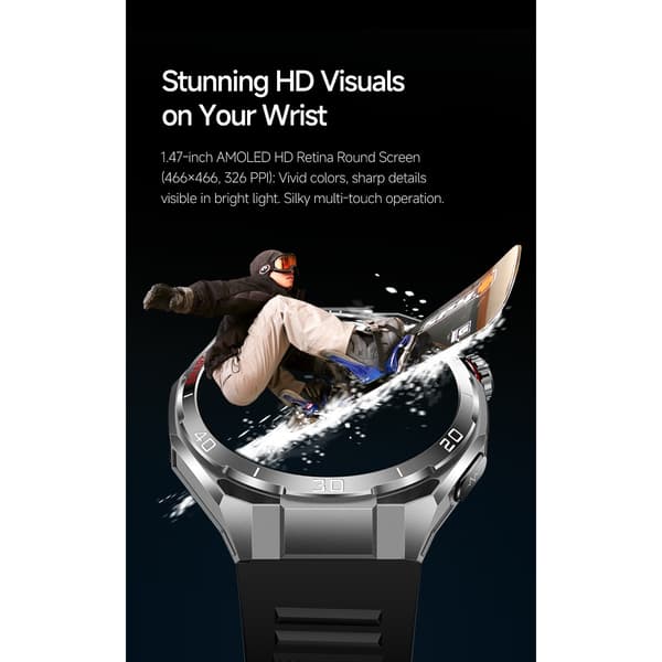 Smartwatch kompatibelt med Android og iOS - brun læder+gummi rem, 1.47in AMOLED, ECG support