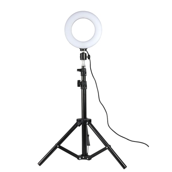 Pyörivä selfie jalustalla, LED-valot, 25 cm - musta