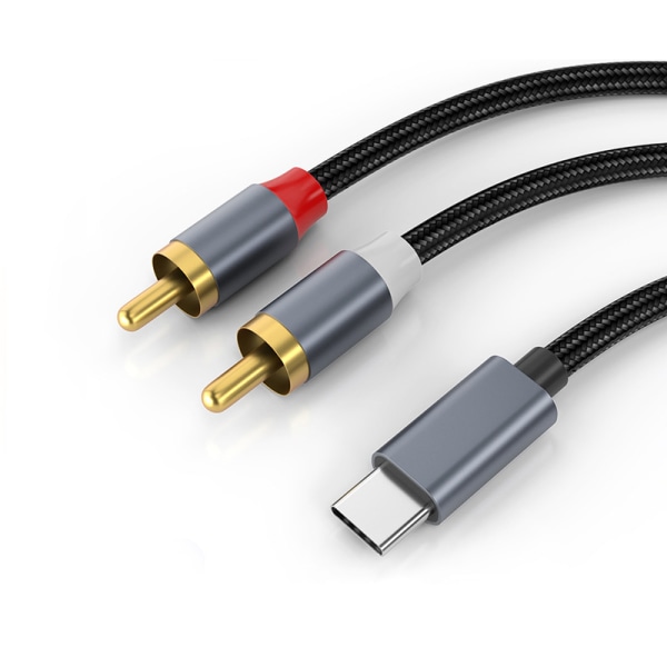 INF USB-C till 2x RCA stereo ljudkabel Grå 1.2 m