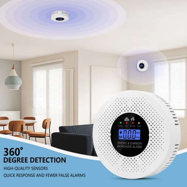 Rök- och kolmonoxiddetektor - Elektrokemisk sensor & 90dB Alarm
