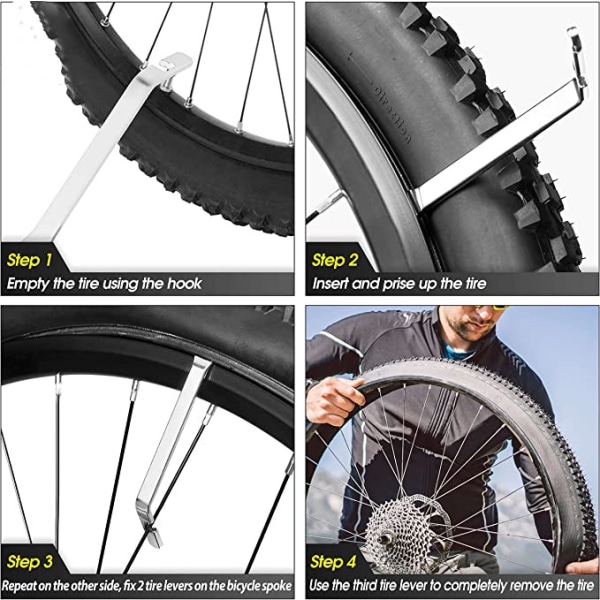 Polkupyörän renkaiden vivun rengaslusikka rautavaihtotyökalu Pyörän renkaiden vivut 3 kpl Musta