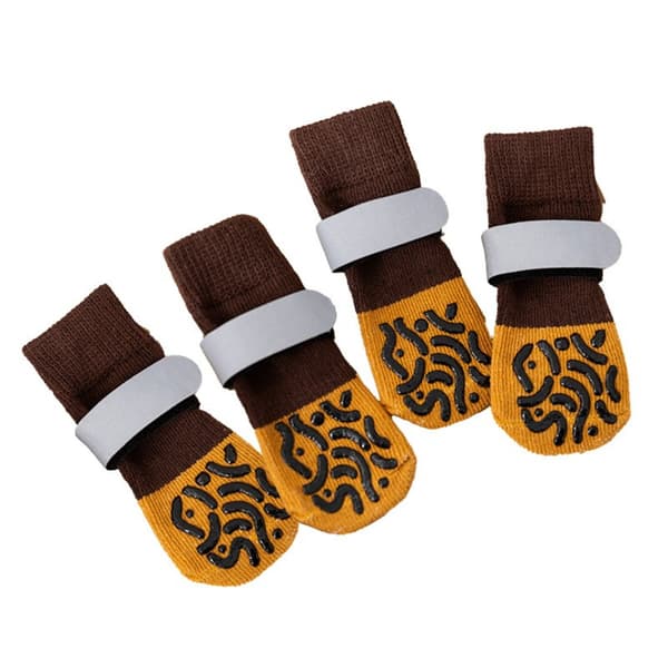 Halkfria Tysta Djurstrumpor - Bruna Polyester Hundstrumpor med Reflexband (4-pack)