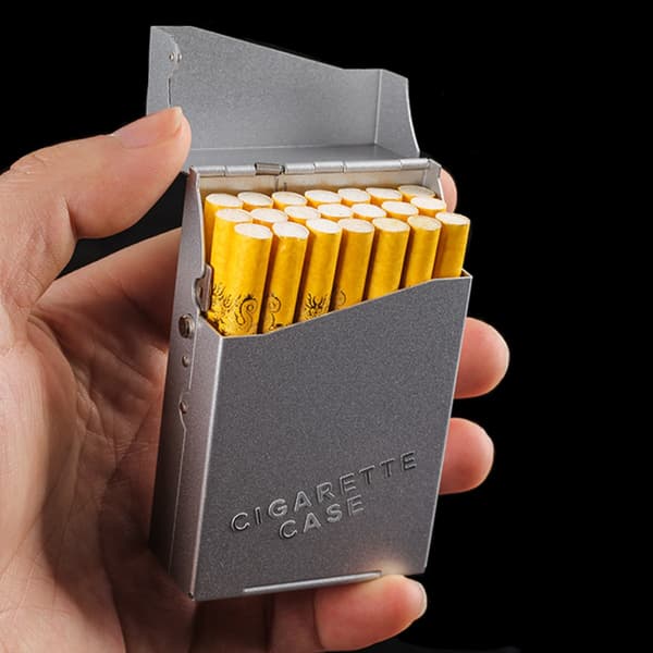 Automatiskt cigarettfodral i aluminiumlegering för smala cigaretter - Silver, förlängd längd