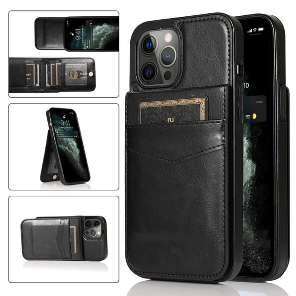 Premium Læder Kort Slot Flip Cover til iPhone 16 Pro
