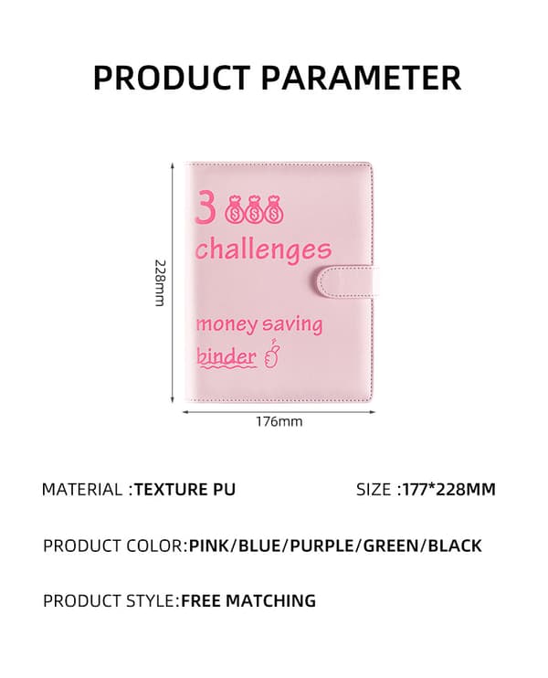 100 dagars utmaning för att spara pengar - A5 kontantkuvertsystem Pink Pink